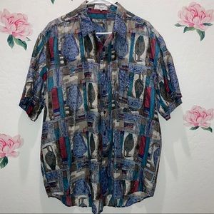 80’s vintage 100% silk button down shirt L